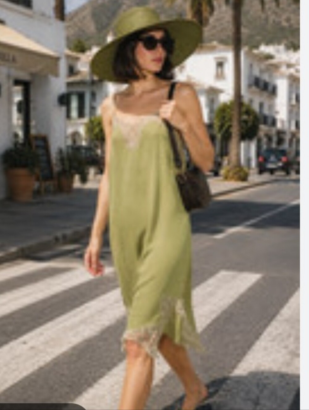 Zara Zw Collec Lace-Trim Slip Dress - Sage Green Midi Feminine Casual Dress Sz-L - Picture 13 of 15